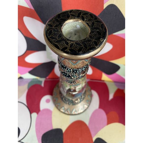 SATSUMA, VINTAGE HAND PAINTED, CANDLE HOLDERS - Picture 9 of 10